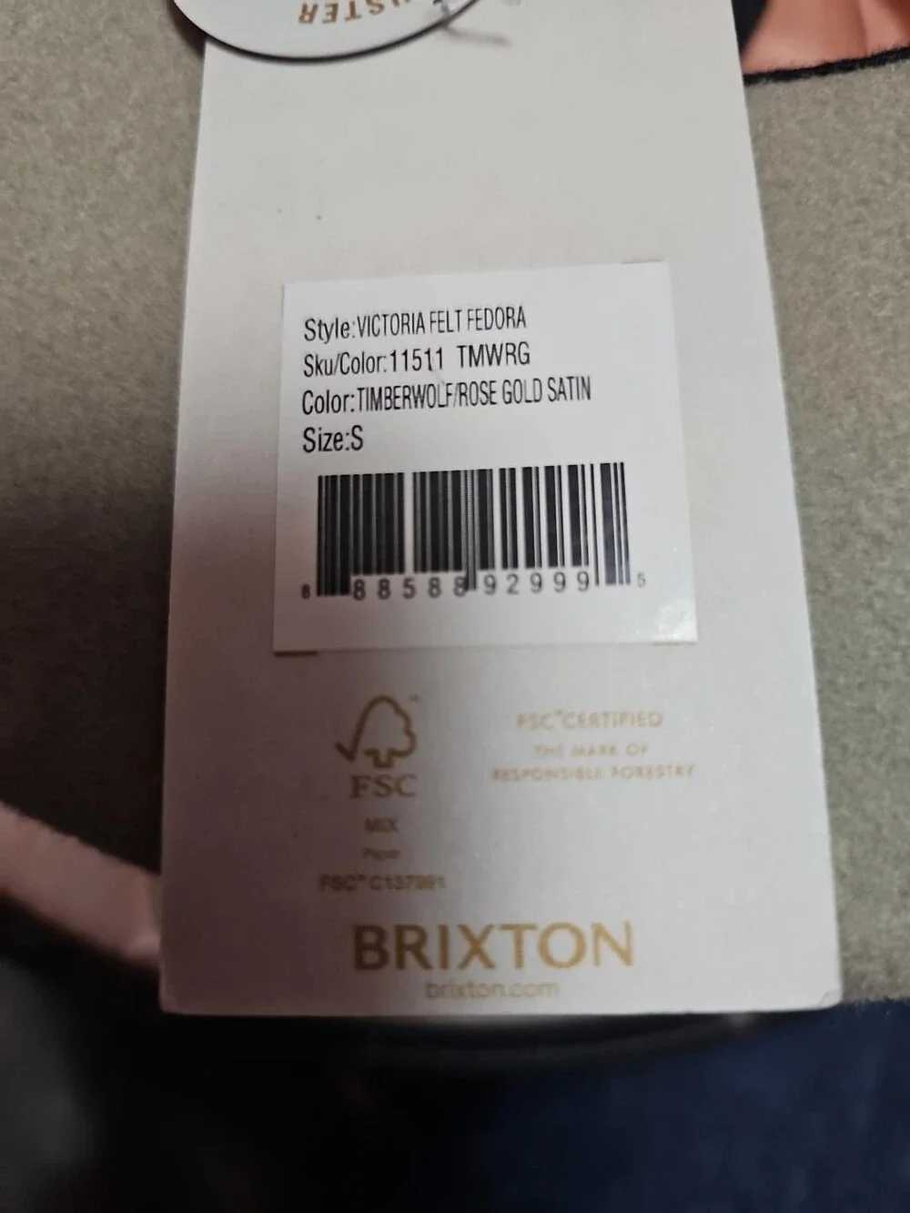 Brixton Victoria Felt Fedora Wool Timberwolf Rose Gold Satin Size S NWT